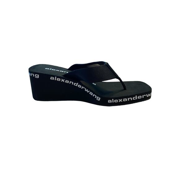 Alexander Wang Wedge Flip Flop Thong Sandals Logo Print Square Toe Black Size 37 - Picture 7 of 12